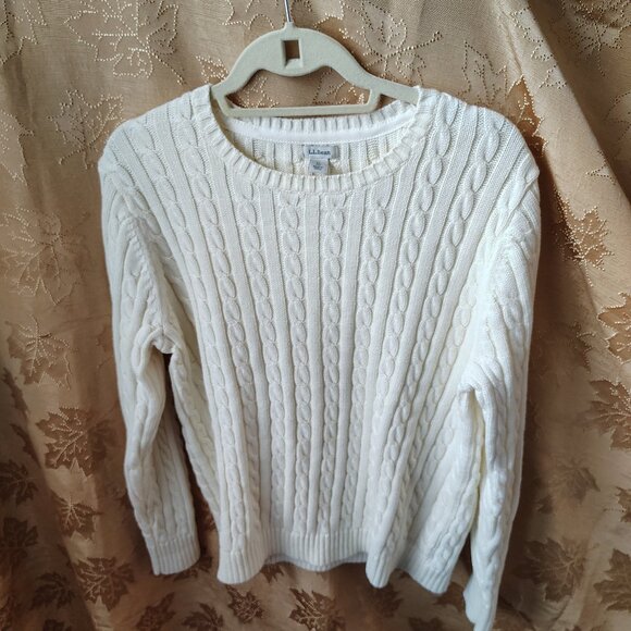 L.L. Bean Sweater Creme Pullover White Cable XL - Picture 1 of 8